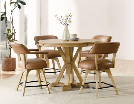 Rylie 48-inch Round Counter Dining Table with 4 Drawers and Folding Game Top, Natural Finish by Steve Silver at Eve Furniture
