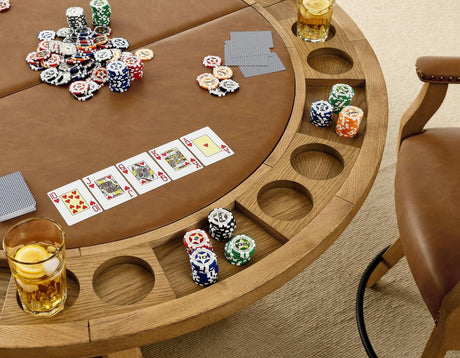 Rylie 48-inch Round Counter Dining Table with 4 Drawers and Folding Game Top, Natural Finish by Steve Silver at Eve Furniture