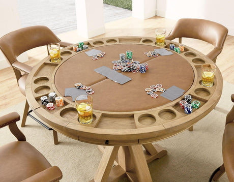 Rylie 48-inch Round Counter Dining Table with 4 Drawers and Folding Game Top, Natural Finish by Steve Silver at Eve Furniture