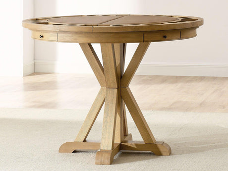 Rylie 48-inch Round Counter Dining Table with 4 Drawers and Folding Game Top, Natural Finish by Steve Silver at Eve Furniture