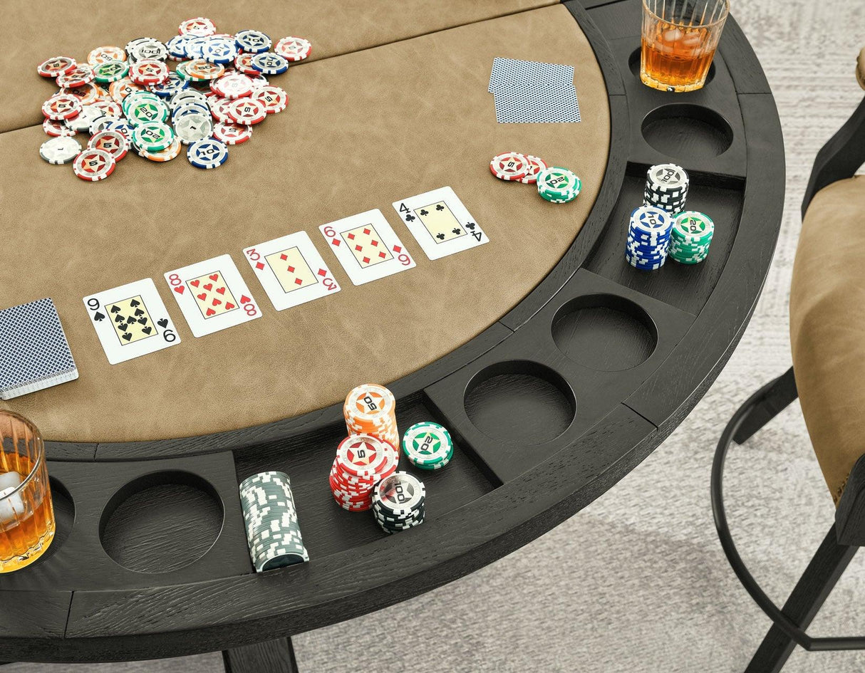 Rylie 48-inch Round Counter Dining Table with 4 Drawers and Game Top, Black Finish by Steve Silver at Eve Furniture