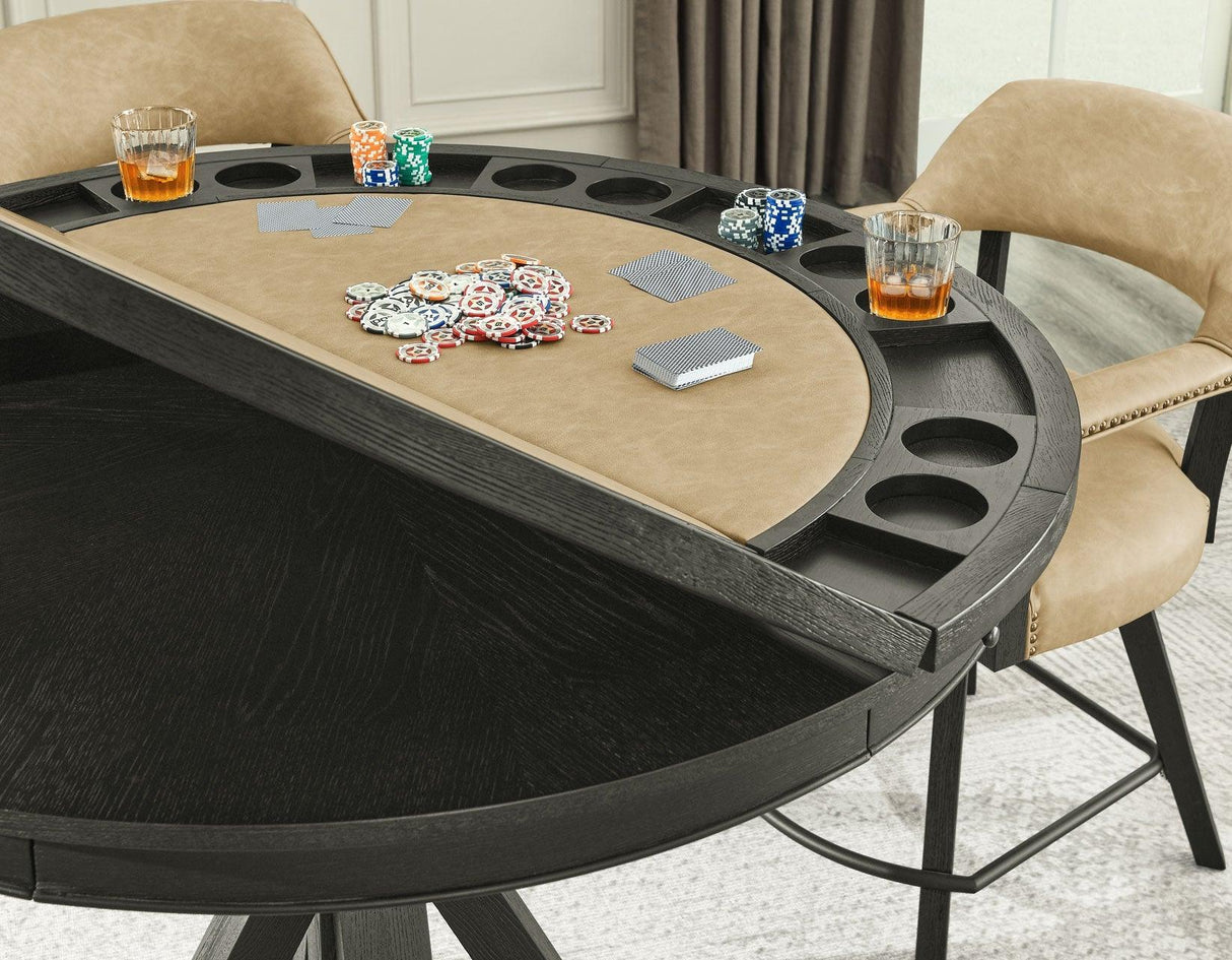 Rylie 48-inch Round Counter Dining Table with 4 Drawers and Game Top, Black Finish by Steve Silver at Eve Furniture