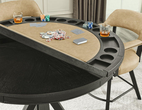 Rylie 48-inch Round Counter Dining Table with 4 Drawers and Game Top, Black Finish by Steve Silver at Eve Furniture