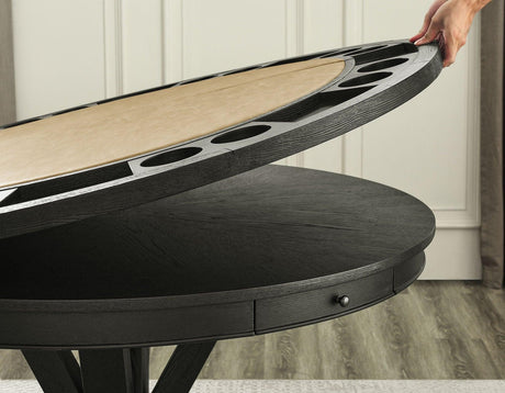 Rylie 48-inch Round Counter Dining Table with 4 Drawers and Game Top, Black Finish by Steve Silver at Eve Furniture