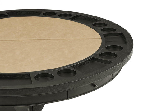 Rylie 48-inch Round Counter Dining Table with 4 Drawers and Game Top, Black Finish by Steve Silver at Eve Furniture