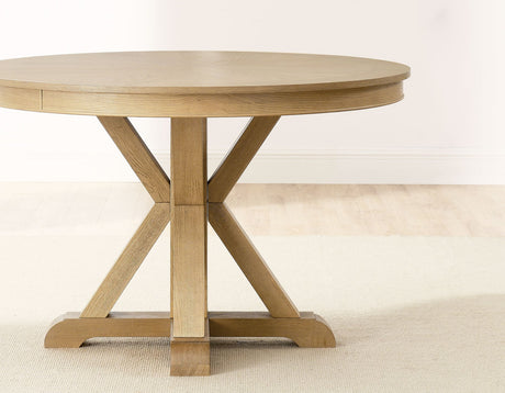 Rylie 48-inch Round Dining Table with Folding Game Top, Natural Finish by Steve Silver at Eve Furniture