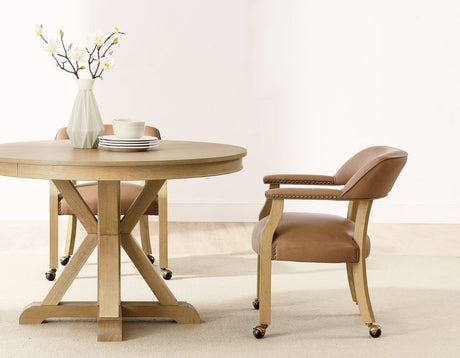 Rylie 48-inch Round Dining Table with Folding Game Top, Natural Finish by Steve Silver at Eve Furniture