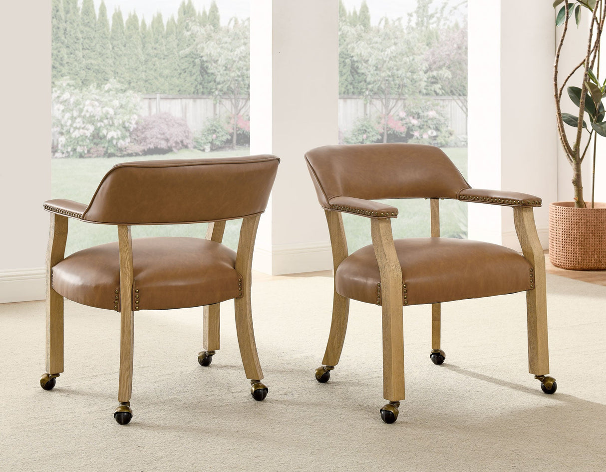 Rylie Captains Chair, Natural Finish with Camel Vegan Leather