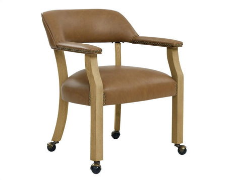 Rylie Captains Chair, Natural Finish with Camel Vegan Leather by Steve Silver at Eve Furniture