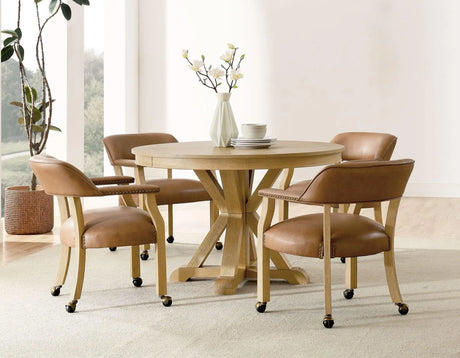 Rylie Captains Chair, Natural Finish with Camel Vegan Leather by Steve Silver at Eve Furniture