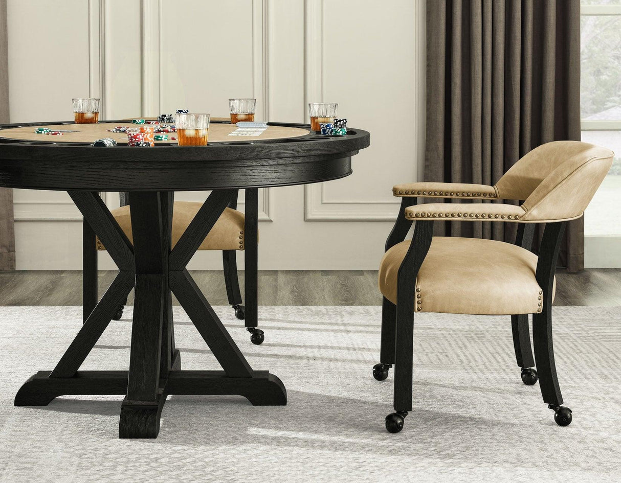 Rylie 48-inch Round Dining Table with Folding Game Top, Black Finish by Steve Silver at Eve Furniture