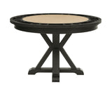 Rylie 48-inch Round Dining Table with Folding Game Top, Black Finish by Steve Silver at Eve Furniture