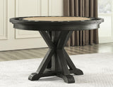 Rylie 48-inch Round Dining Table with Folding Game Top, Black Finish by Steve Silver at Eve Furniture