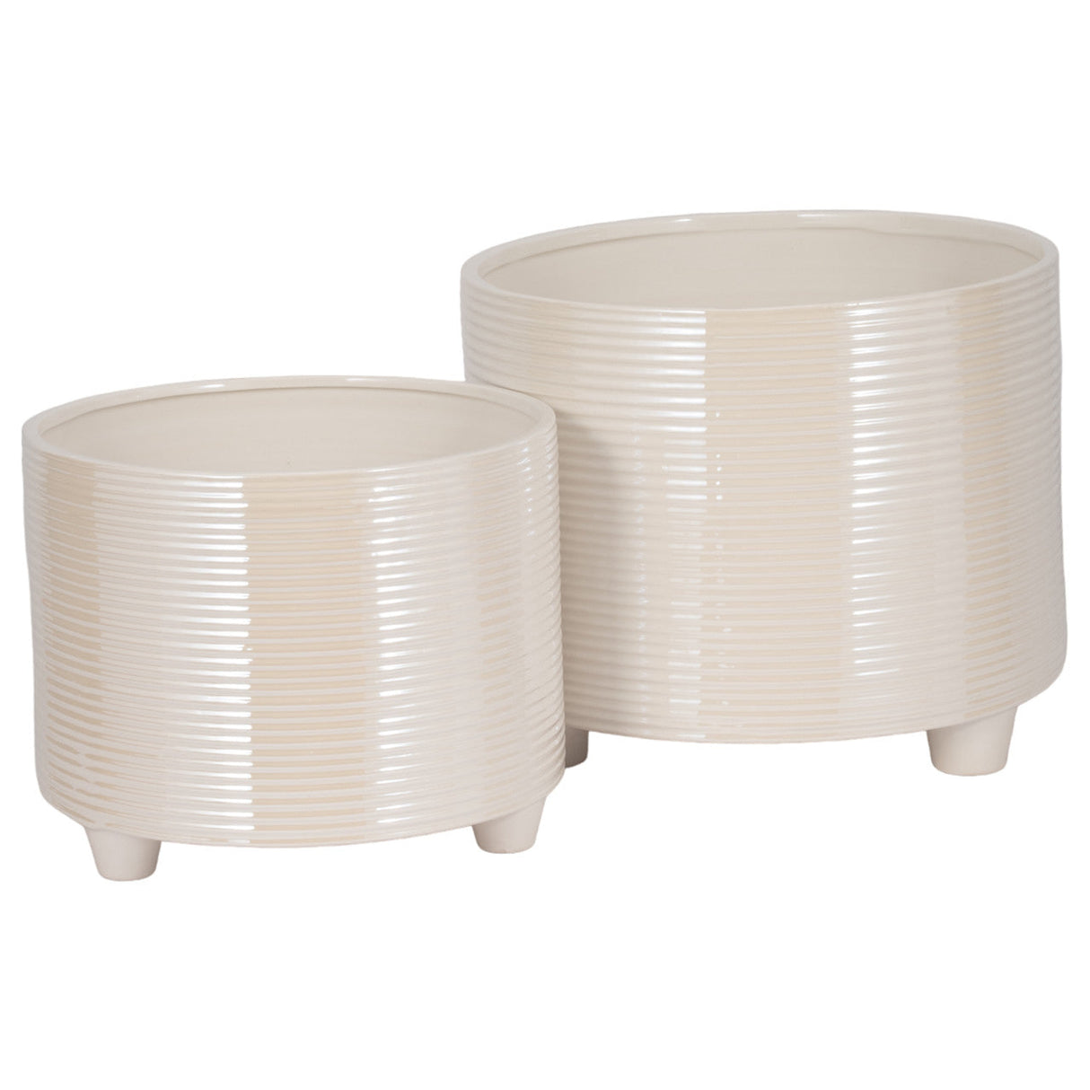 S/2 10/12" Iridescent Ribbed Planters, Ivory