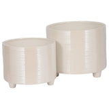 S/2 10/12" Iridescent Ribbed Planters, Ivory