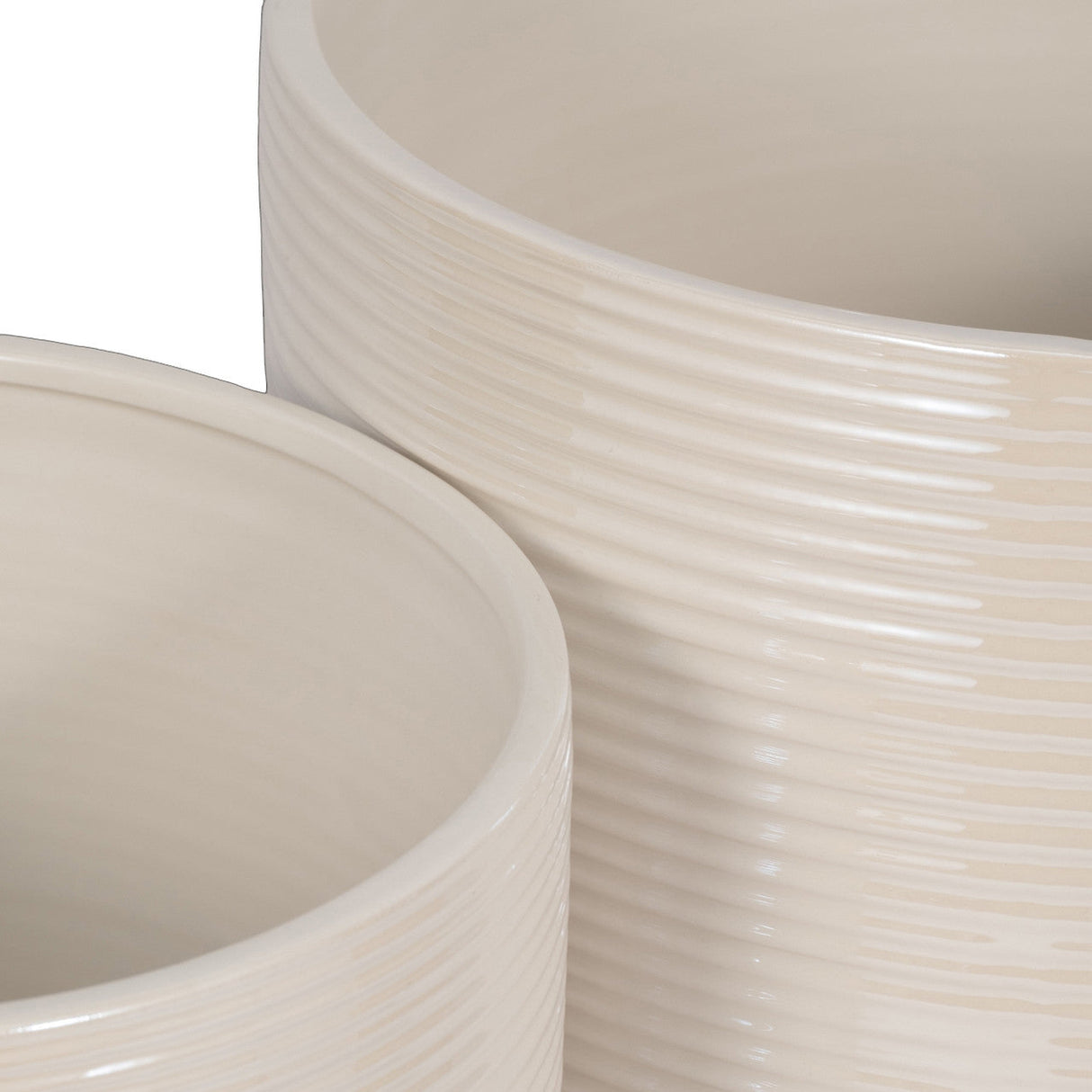 S/2 10/12" Iridescent Ribbed Planters, Ivory