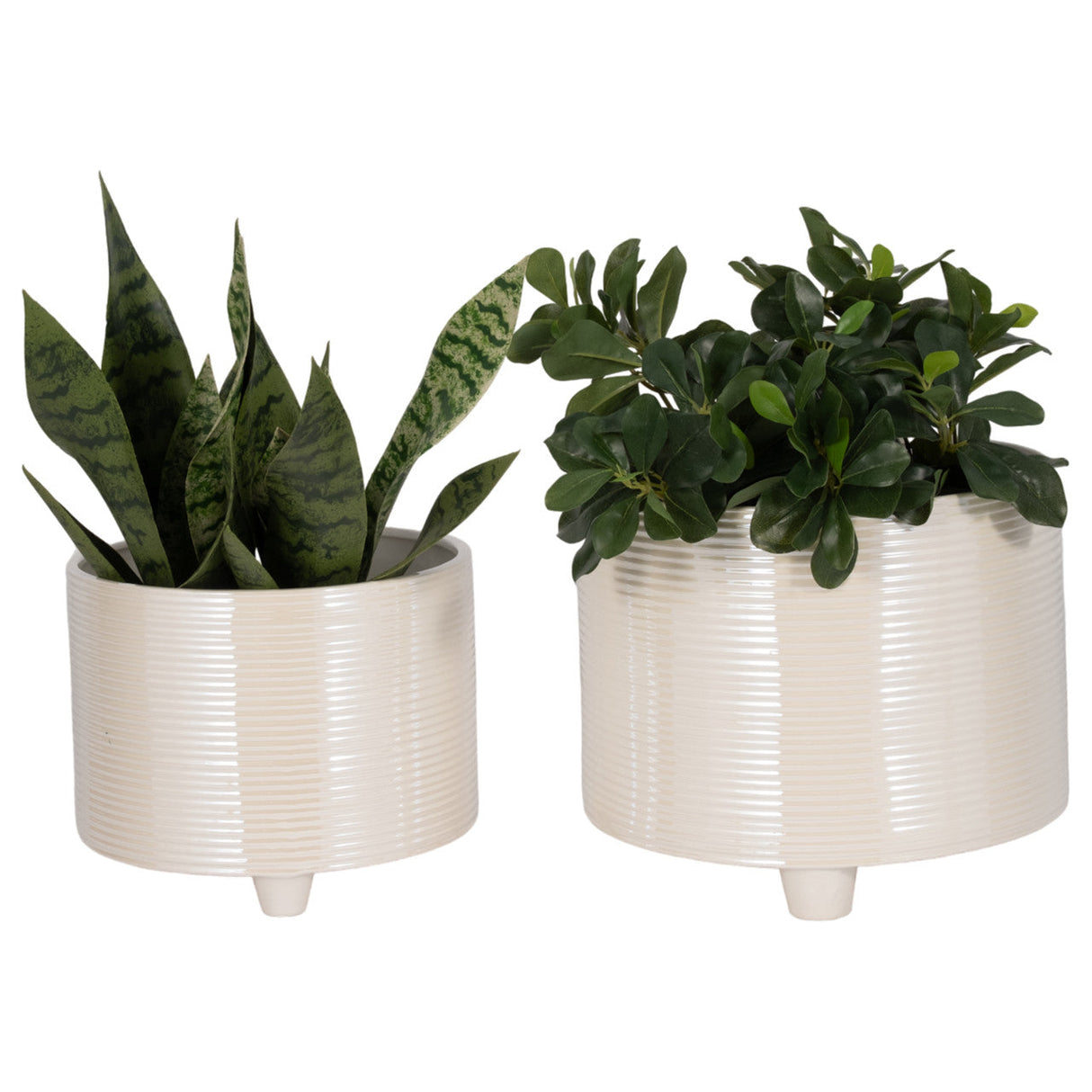 S/2 10/12" Iridescent Ribbed Planters, Ivory