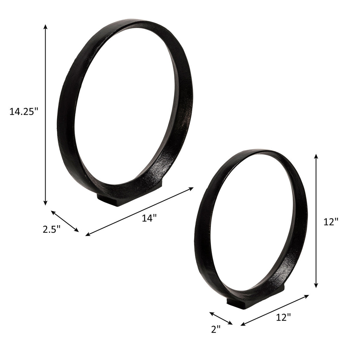 S/2 12/14" Aluminum Ring, Black