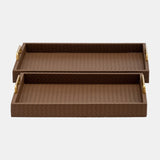 S/2 16/18"l Faux Leather Weave Trays, Cognac