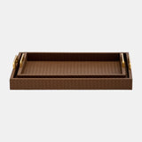 S/2 16/18"l Faux Leather Weave Trays, Cognac