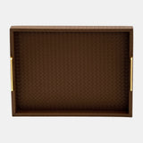 S/2 16/18"l Faux Leather Weave Trays, Cognac