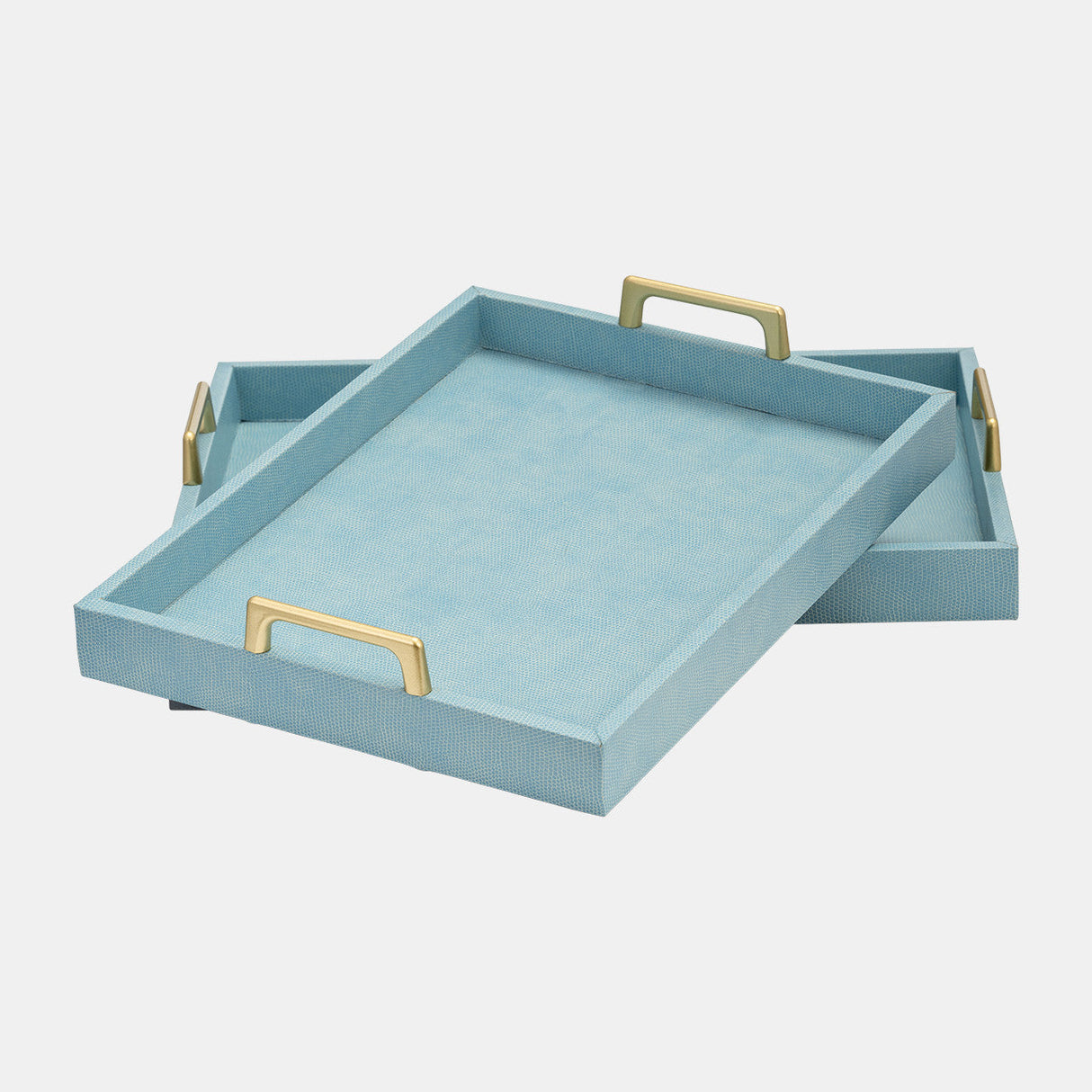 S/2 16/18"l Faux Snakeskin Trays, Aqua