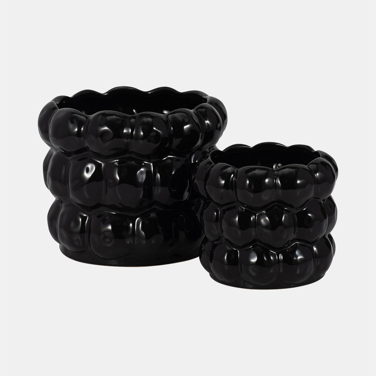 S/2 6/8" Defined Bubble Planters, Black