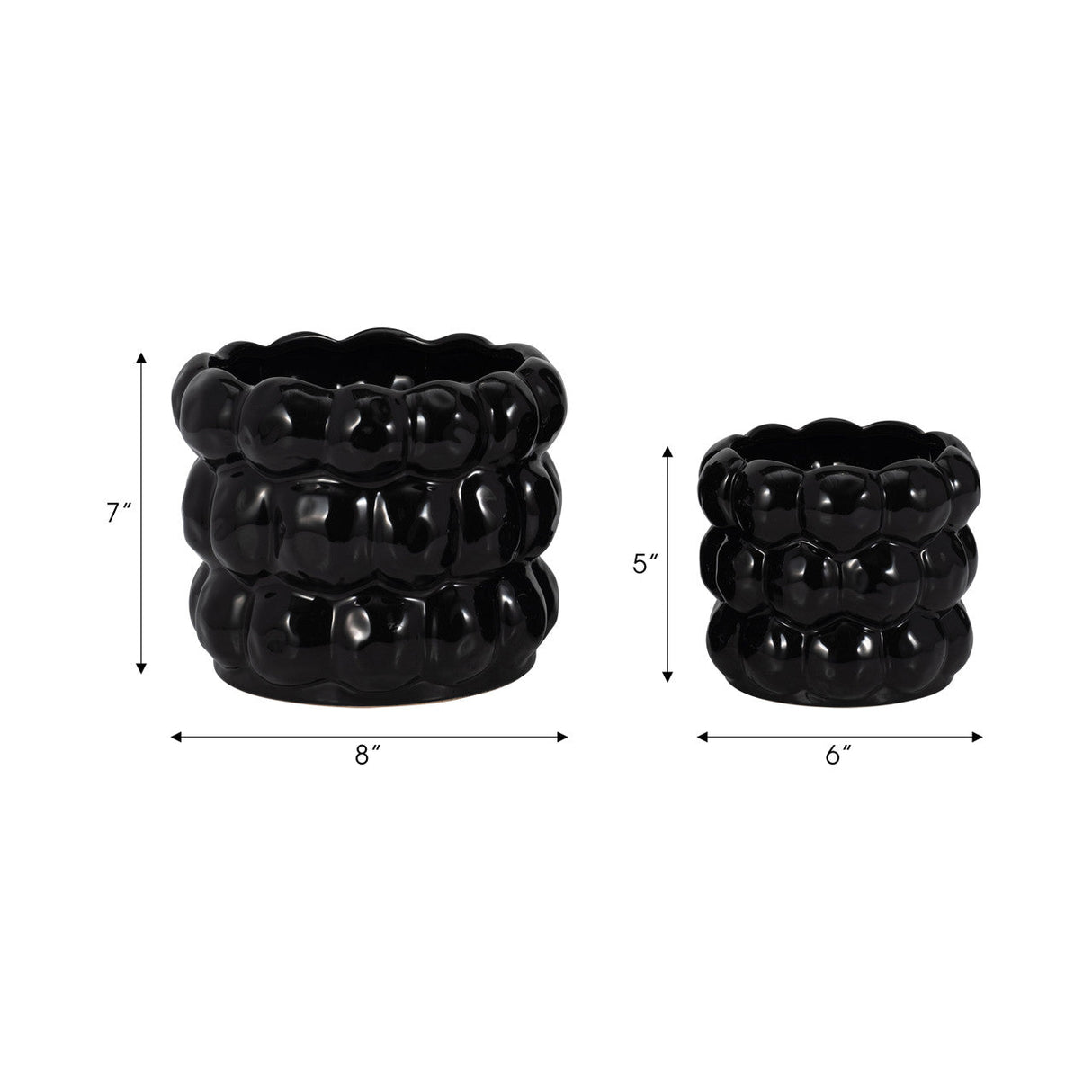 S/2 6/8" Defined Bubble Planters, Black