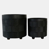 S/2 6/8" Textured Planters, Matte Black