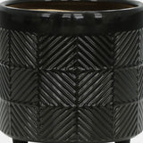 S/2 6/8" Textured Planters, Shiny Black