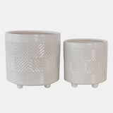 S/2 6/8" Textured Planters, Shiny White