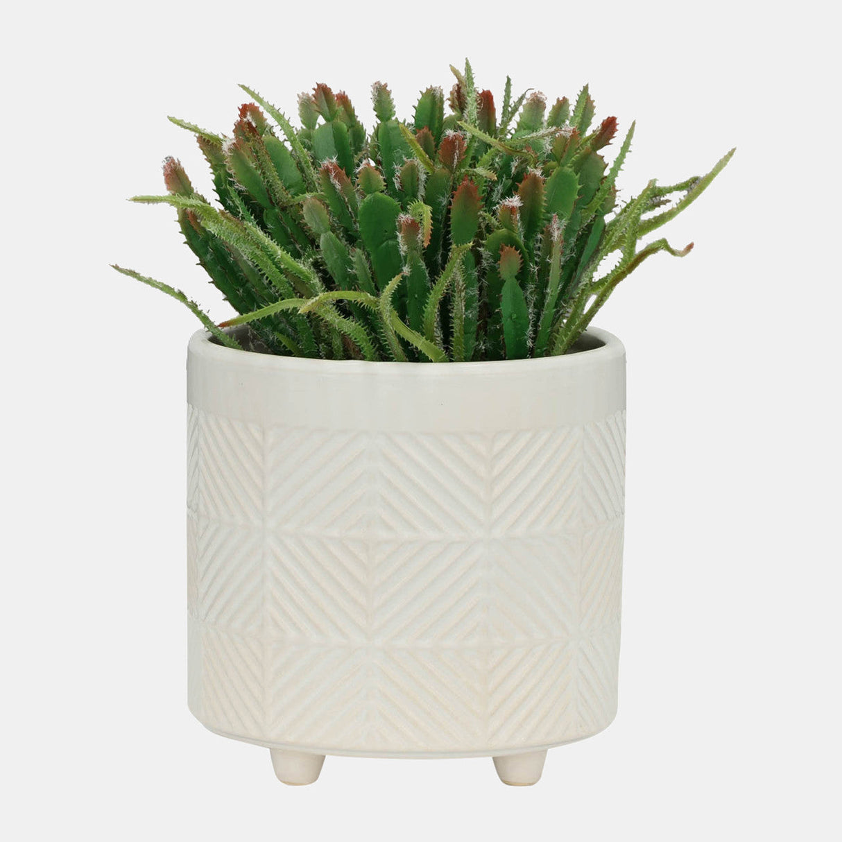 S/2 6/8" Textured Planters, Shiny White