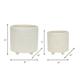 S/2 6/8" Textured Planters, Shiny White