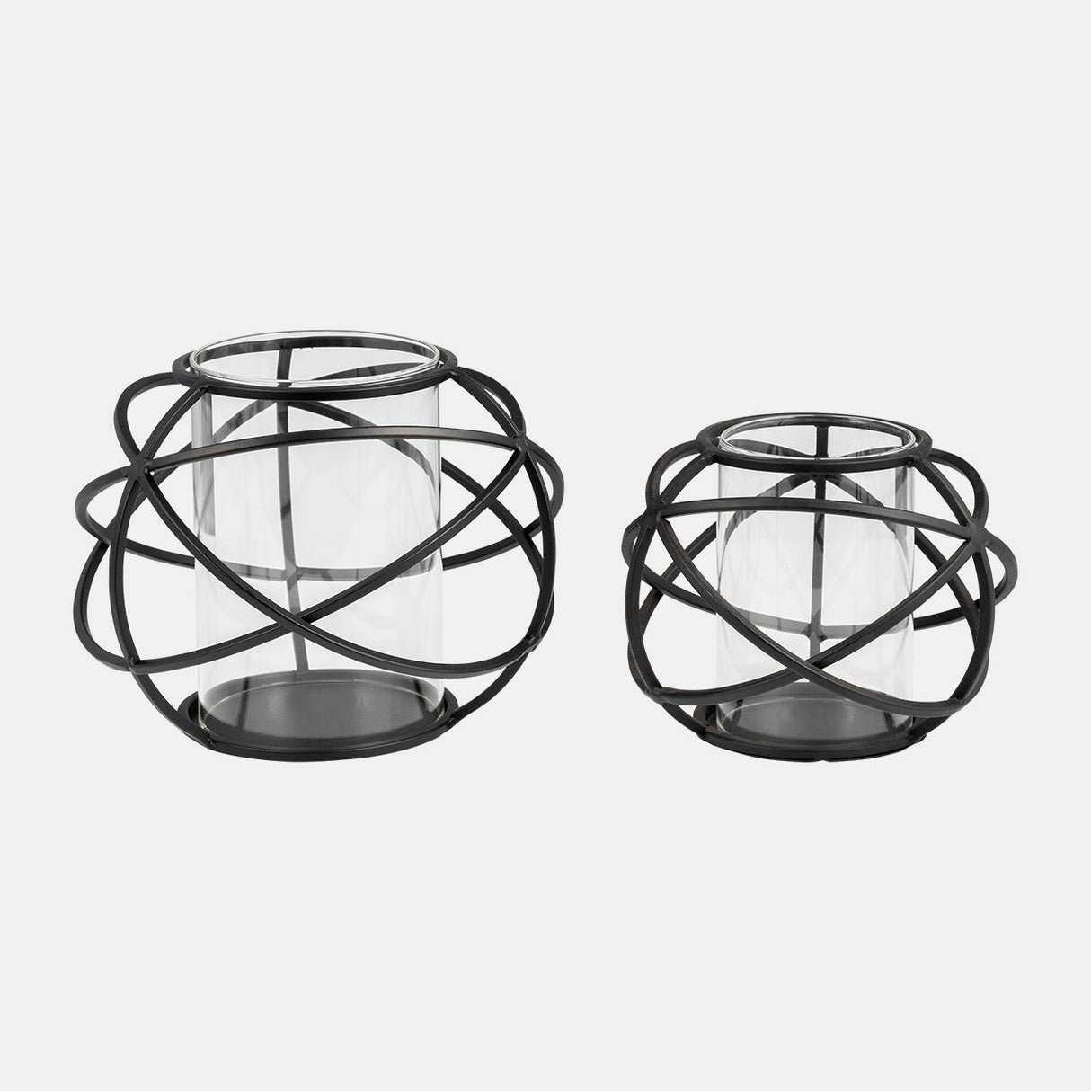 S/2 6" Orb Candle Holder , Black