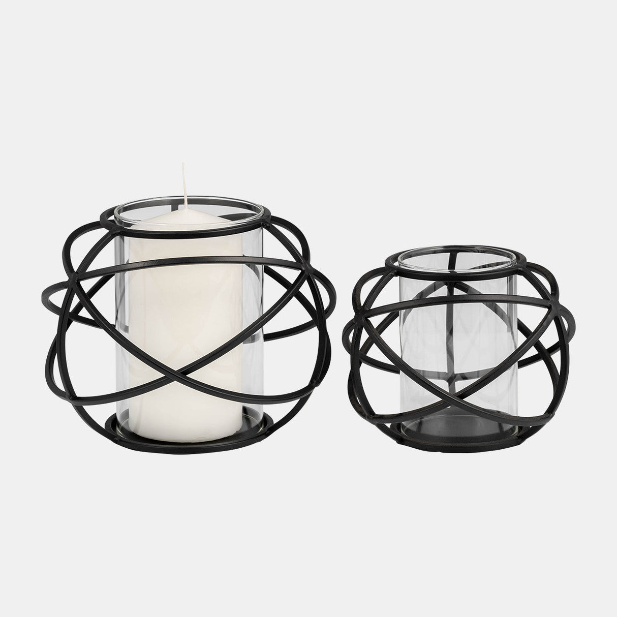 S/2 6" Orb Candle Holder , Black