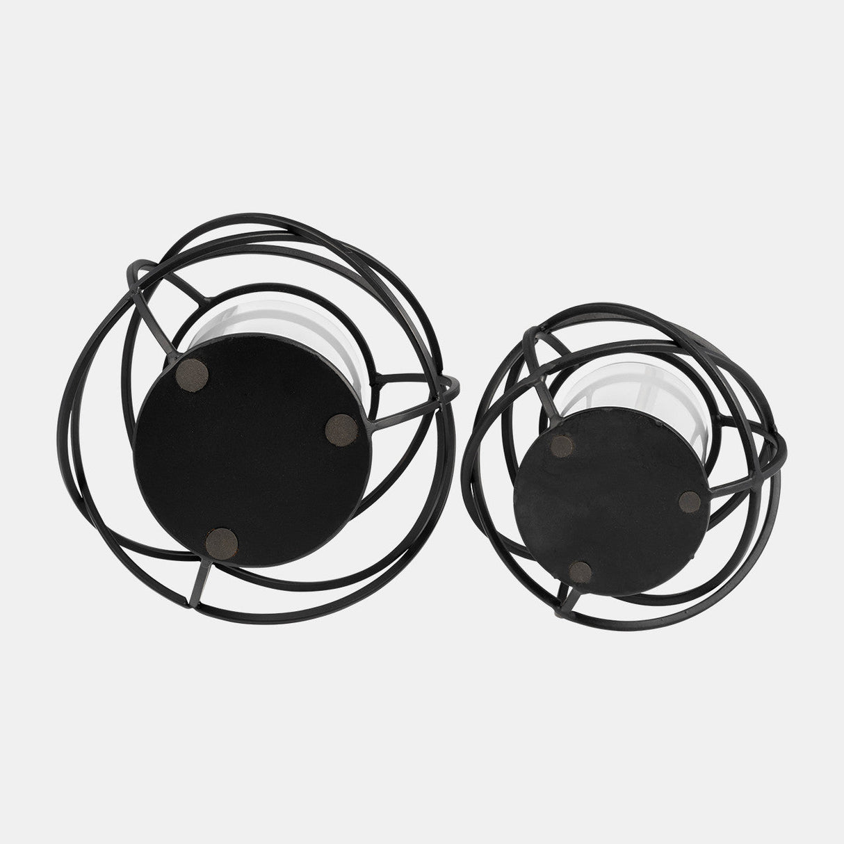 S/2 6" Orb Candle Holder , Black