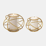 S/2 6" Orb Candle Holder , Gold