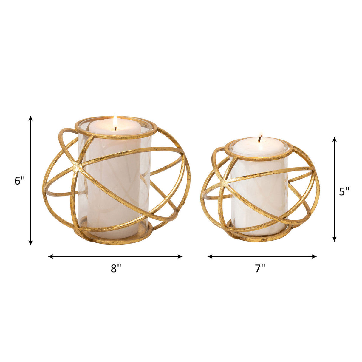 S/2 6" Orb Candle Holder , Gold