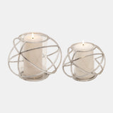 S/2 6" Orb Candle Holder , Silver