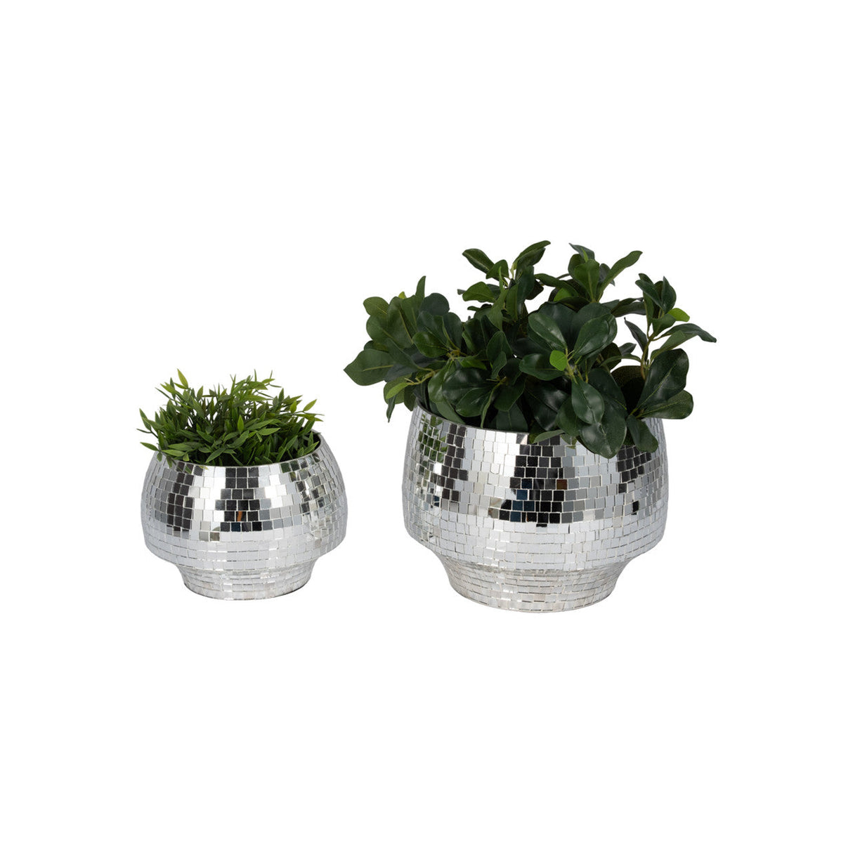 S/2 9/11" Curved Disco Mosaic Planter, Silver