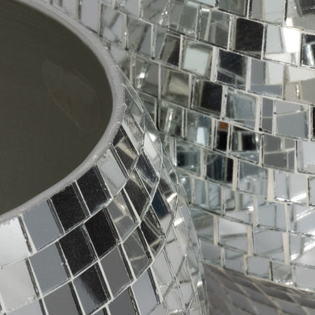 S/2 9/11" Curved Disco Mosaic Planter, Silver