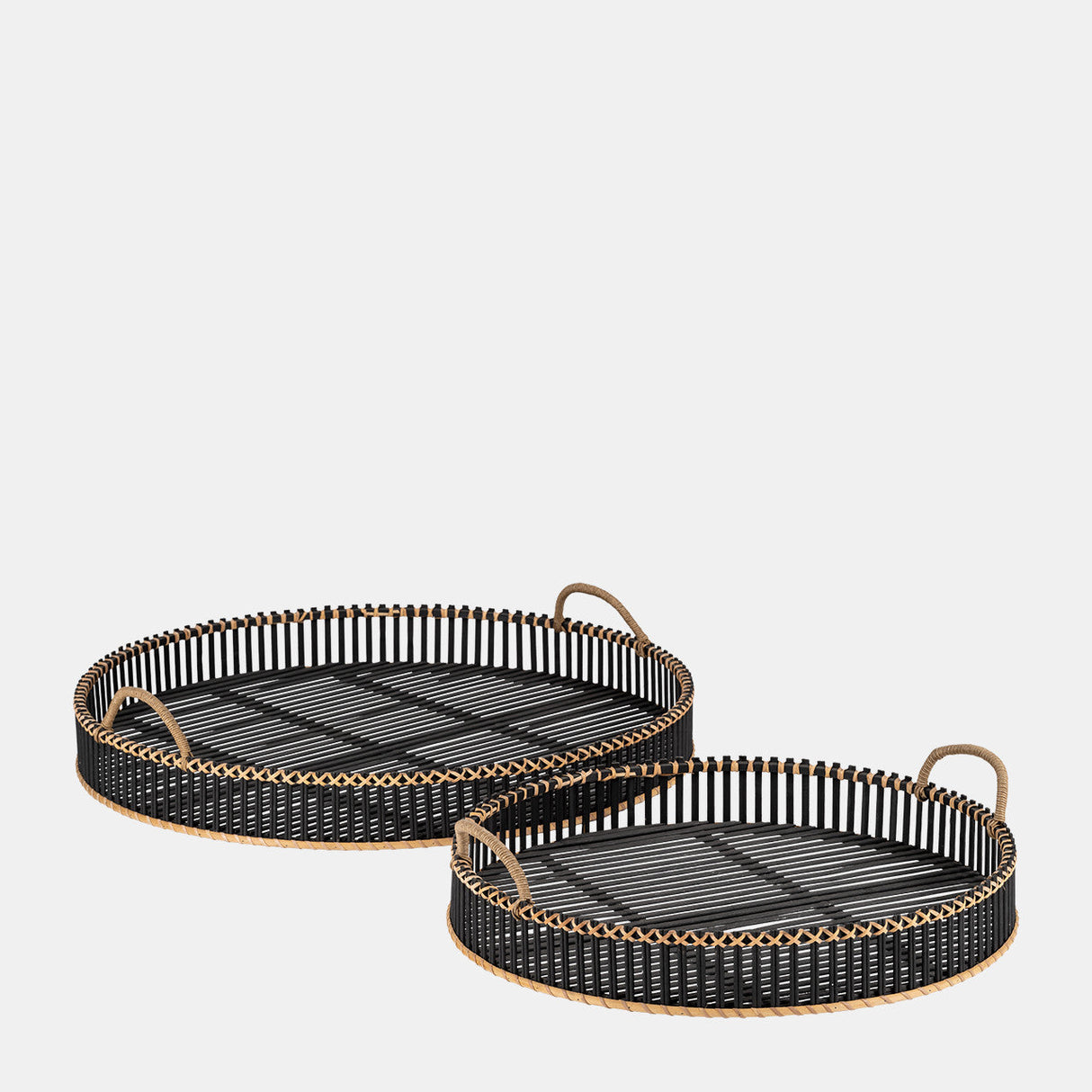 S/2 Bamboo 24/30" Round Trays, Black