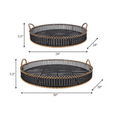 S/2 Bamboo 24/30" Round Trays, Black