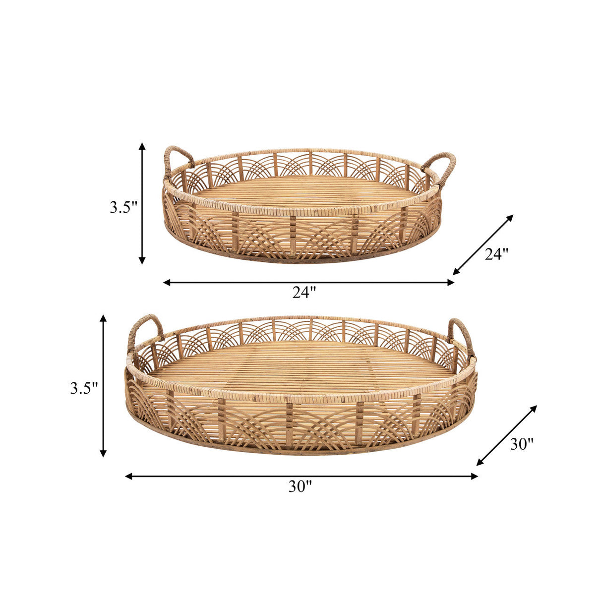 S/2 Bamboo 24/30" Round Trays, Natural