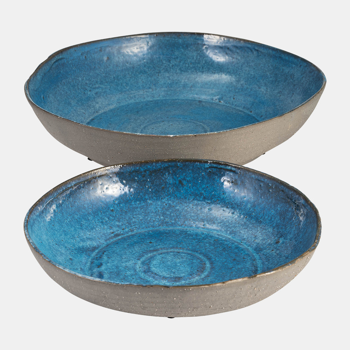 S/2 Ceramic 12/15" Bowls, Blue