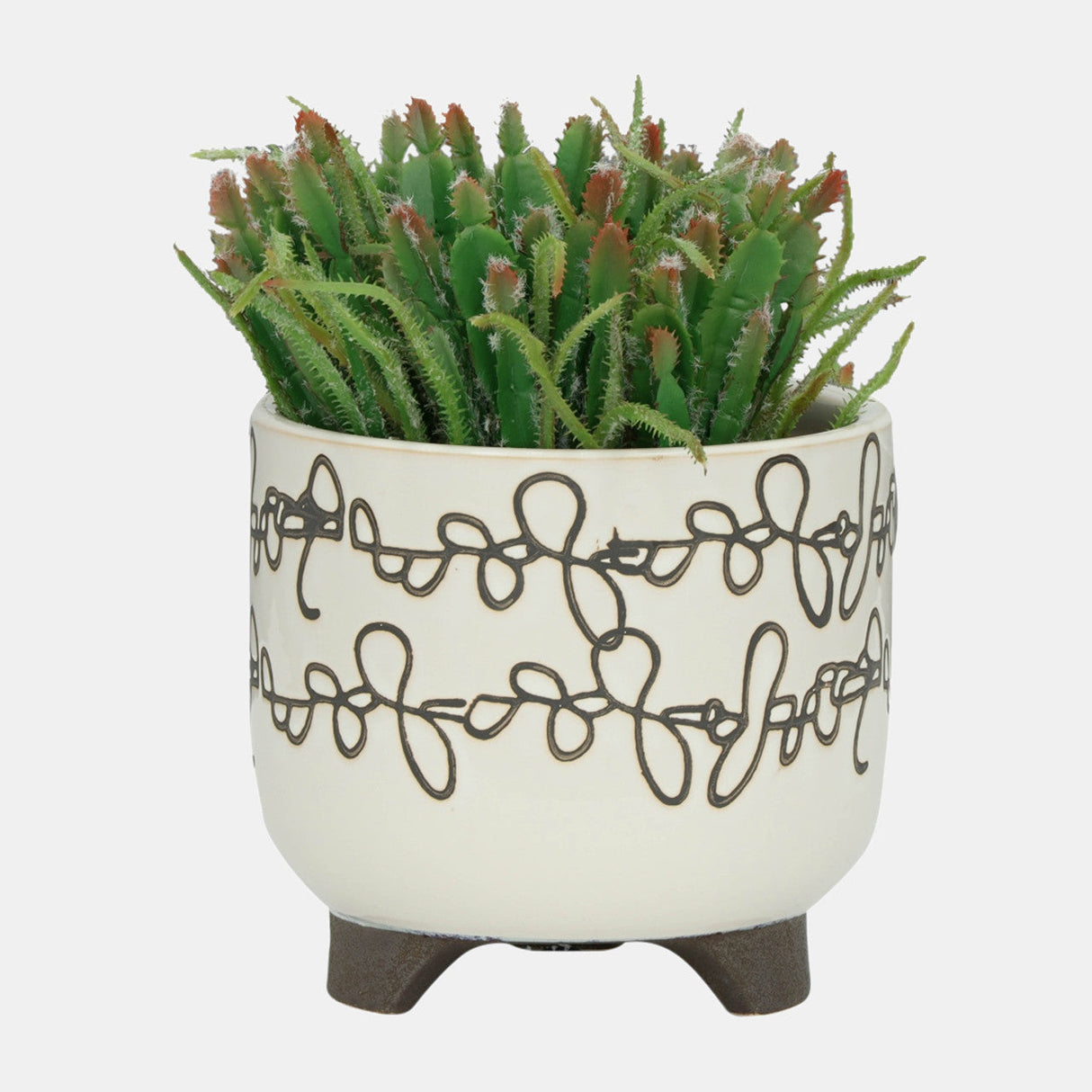 S/2 Ceramic 6/8" Scribble Footed Planter, Beige