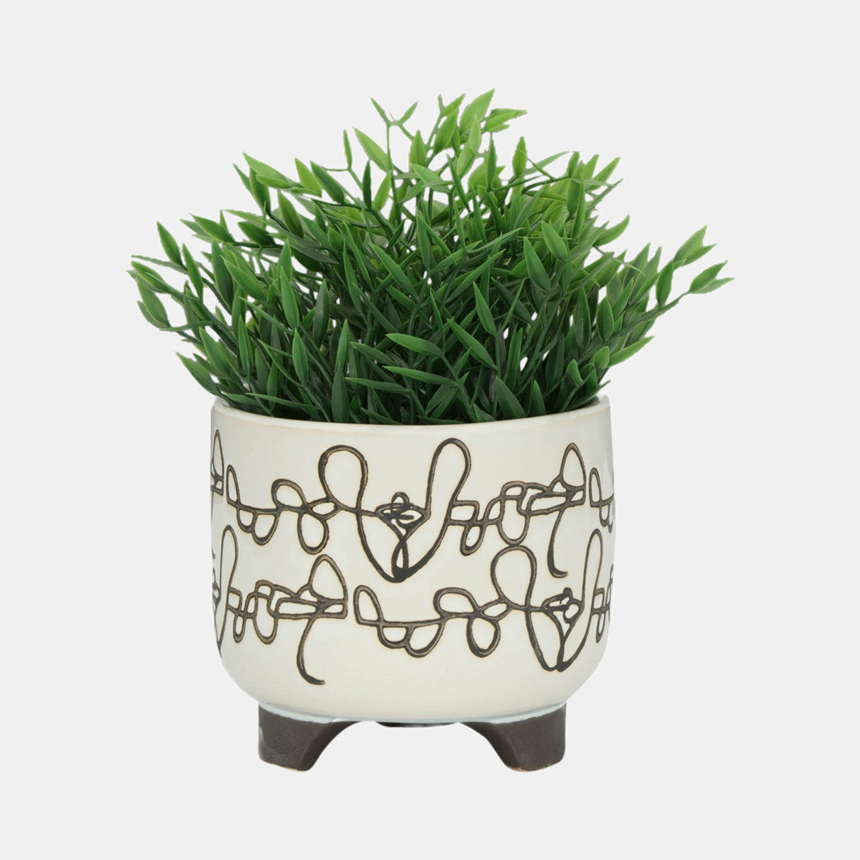 S/2 Ceramic 6/8" Scribble Footed Planter, Beige