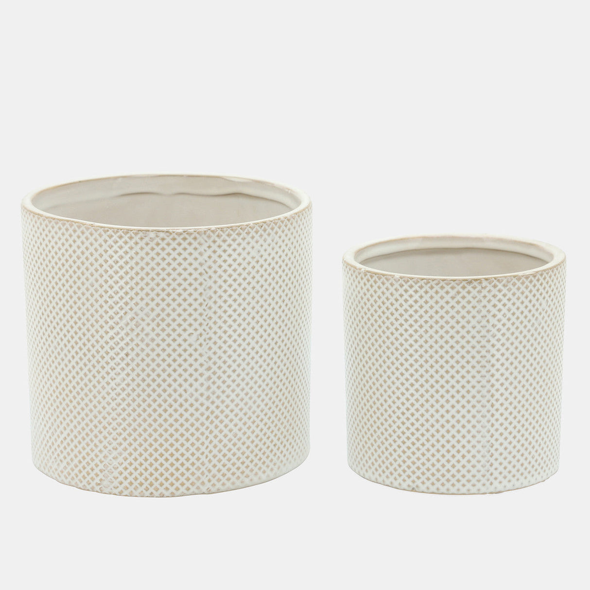 S/2 Ceramic 7/5" Planters, White/tan Dot