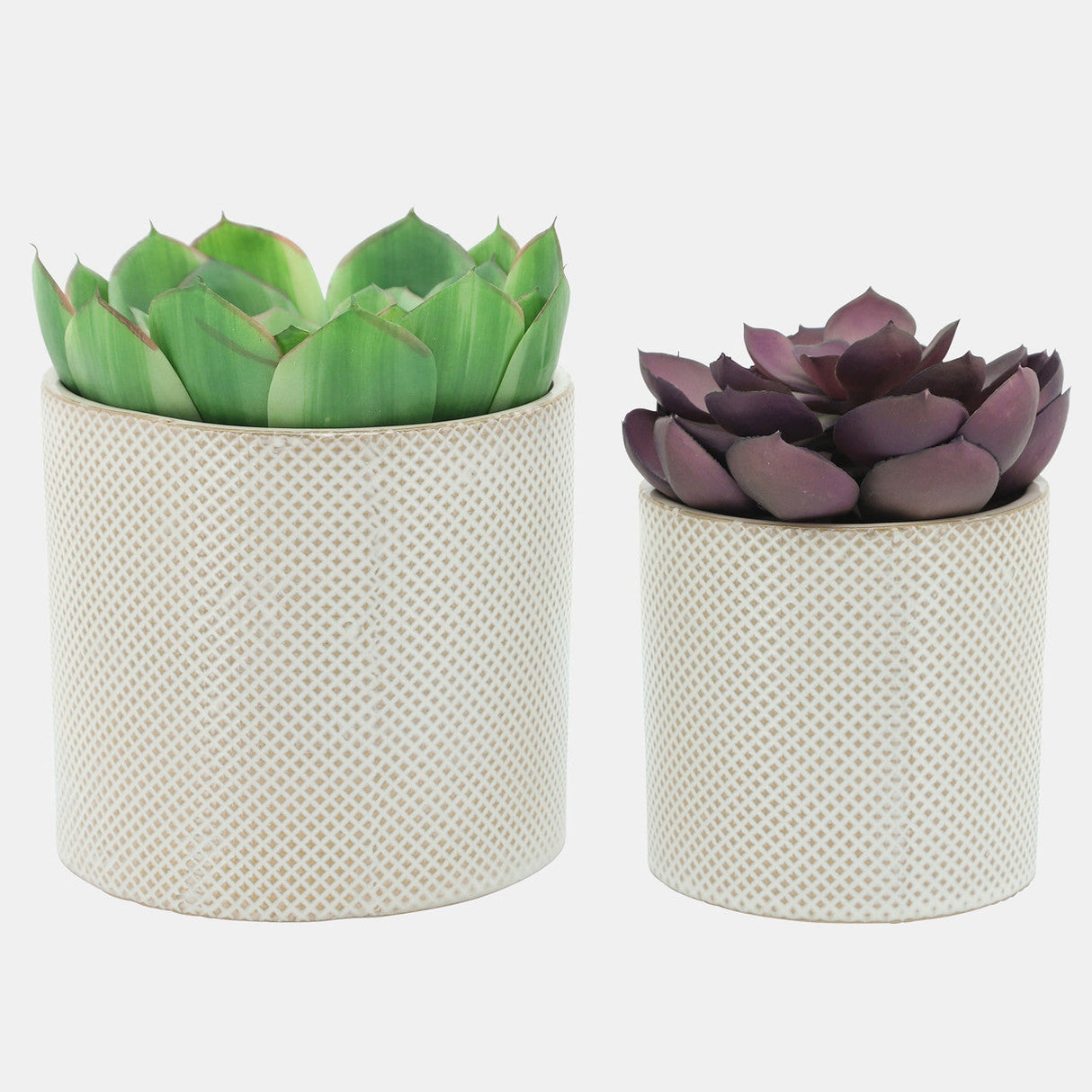 S/2 Ceramic 7/5" Planters, White/tan Dot