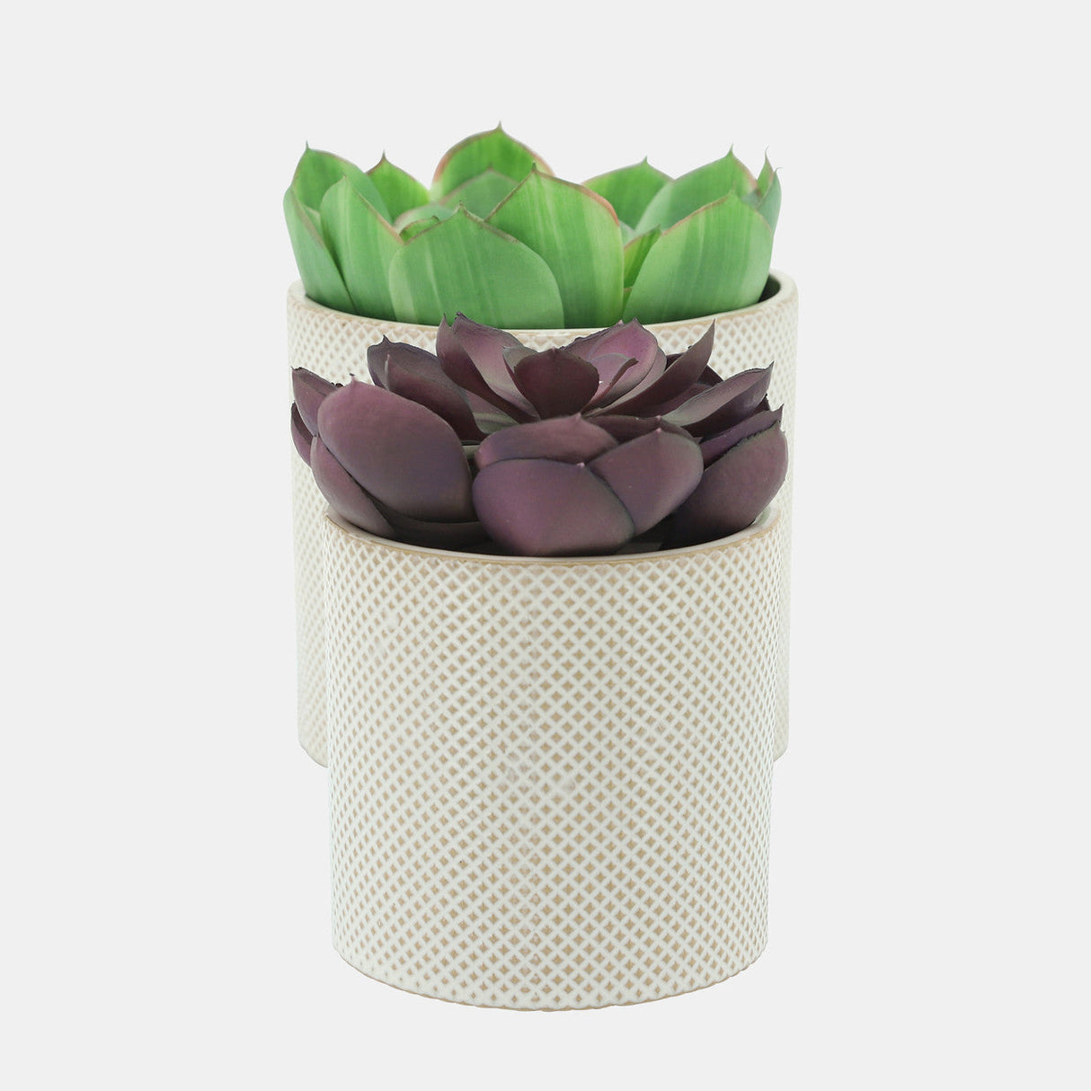 S/2 Ceramic 7/5" Planters, White/tan Dot